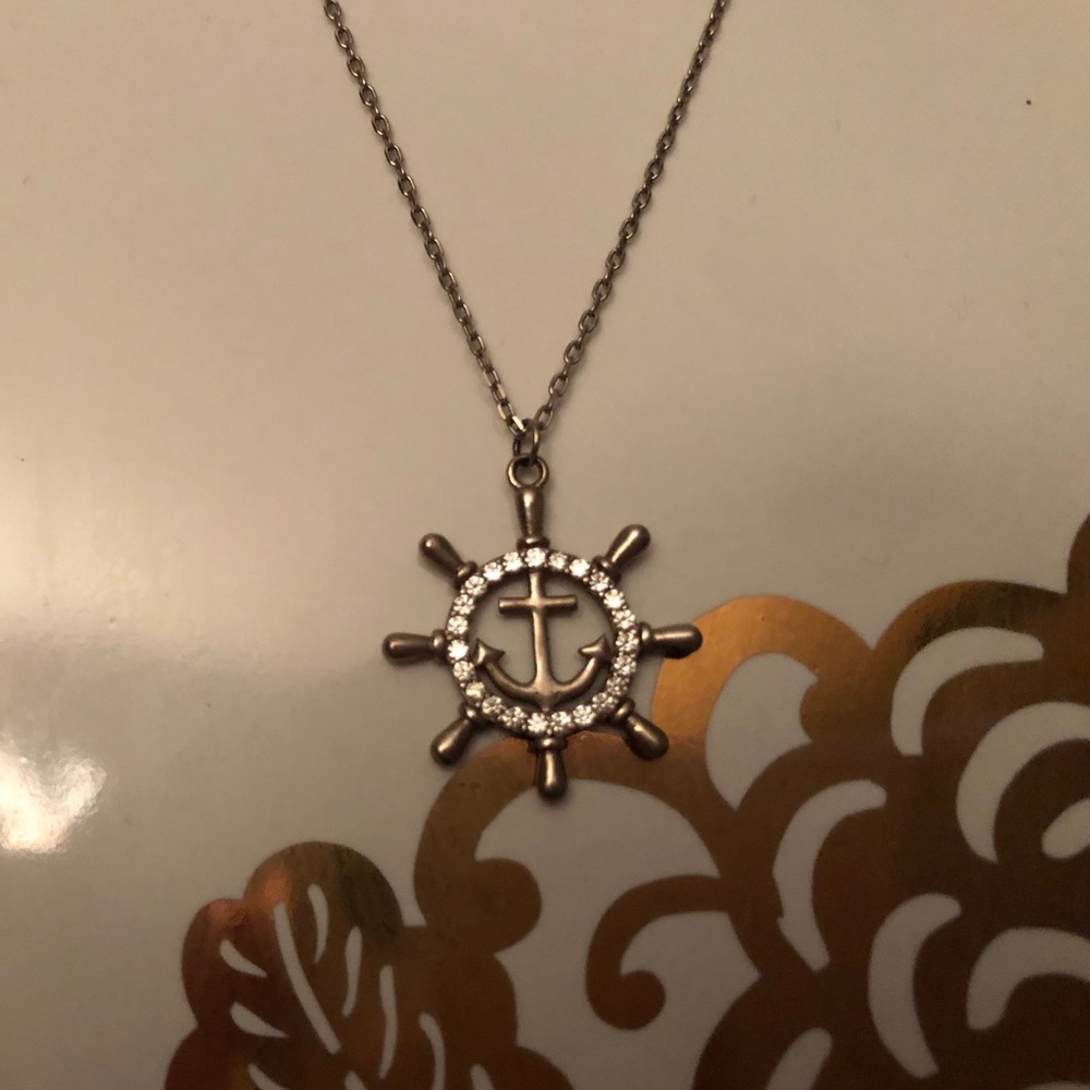 *STERLING SILVER 925*Captains Wheel Anchor Sailor Necklace*Made in Italy*18”*